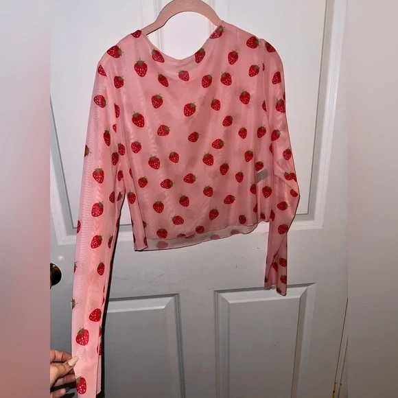 NWOT Shein Sheer Strawberry Crop Top - Picture 2 of 4
